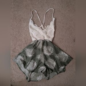 Green Floral Sleeveless Romper